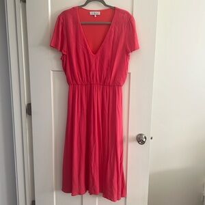 WAYF Coral vneck dress